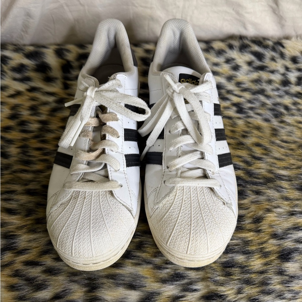 adidas White and Black Classic Shell-Toe Sneakers